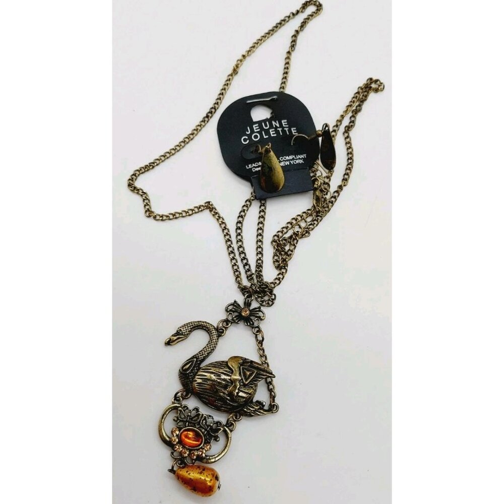 Jeune Colette Gold Tone Necklace Earrings Set Swan Butterfly